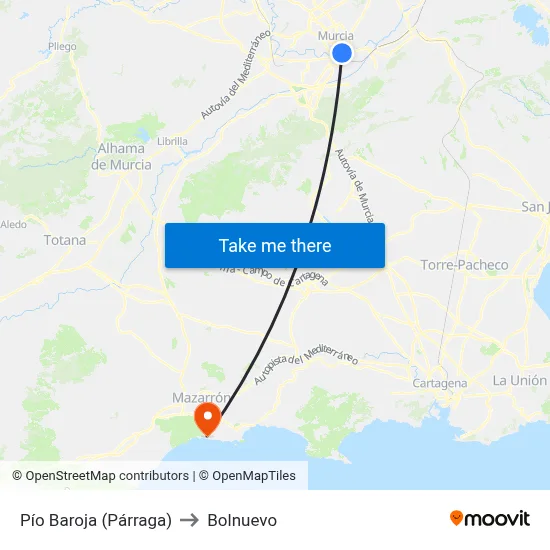 Pío Baroja (Párraga) to Bolnuevo map