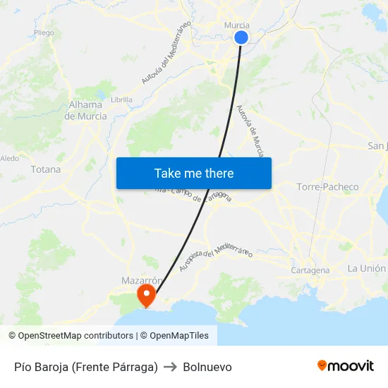 Pío Baroja (Frente Párraga) to Bolnuevo map