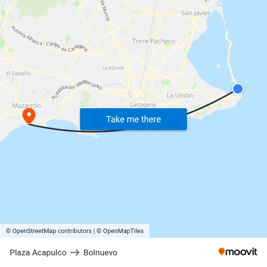 Plaza Acapulco to Bolnuevo map