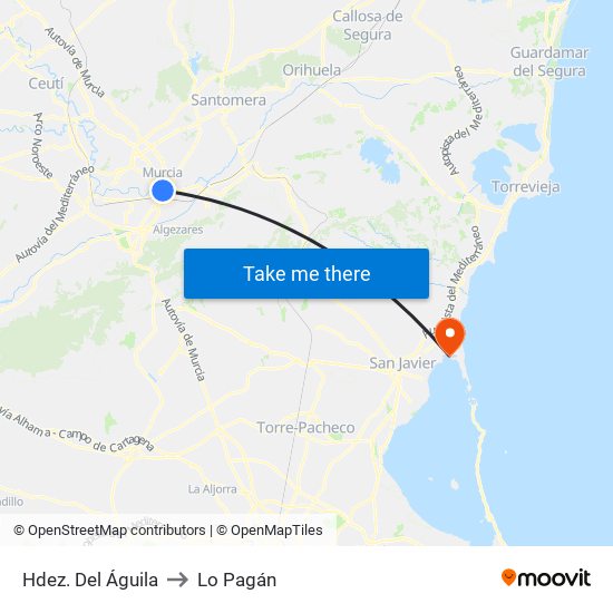 Hdez. Del Águila to Lo Pagán map