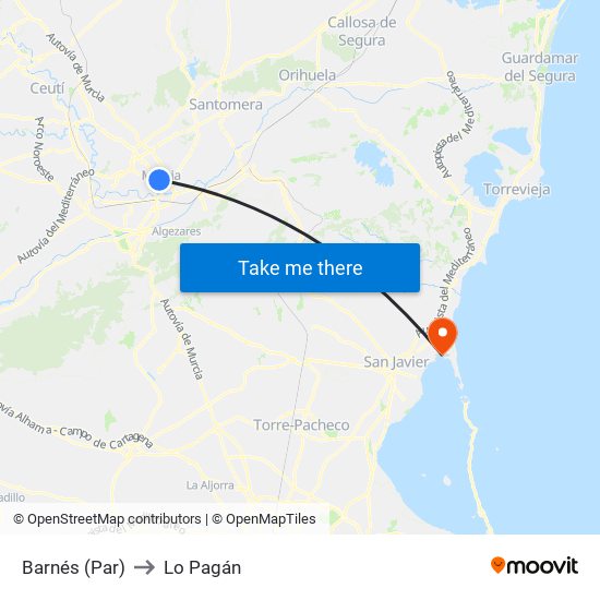 Barnés (Par) to Lo Pagán map