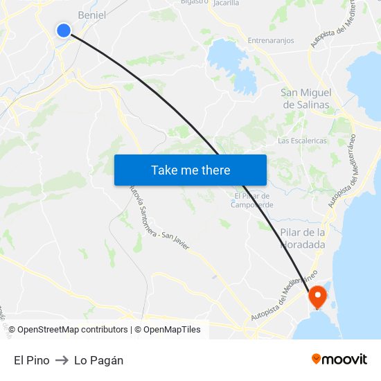 El Pino to Lo Pagán map