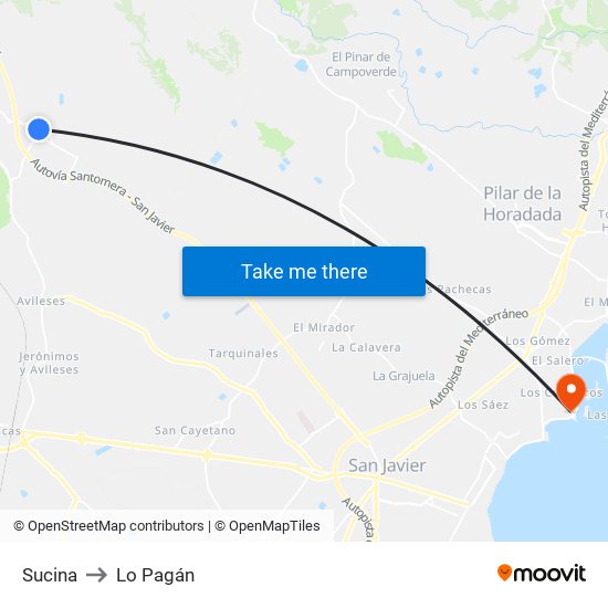 Sucina to Lo Pagán map