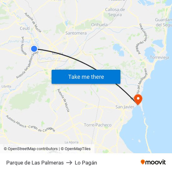 Parque de Las Palmeras to Lo Pagán map