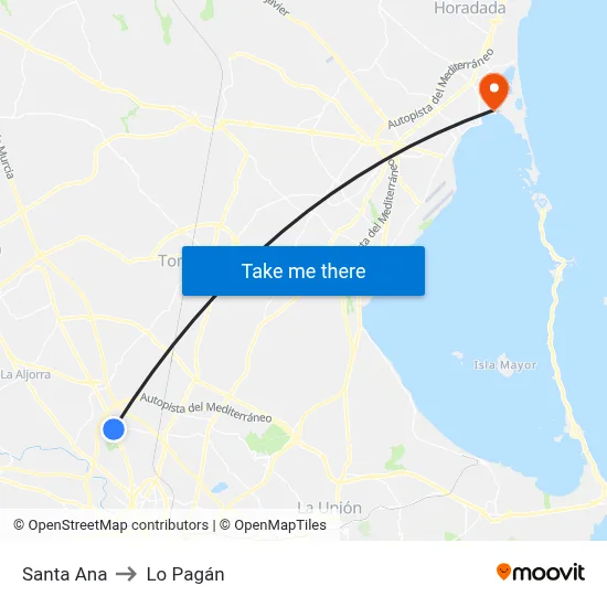 Santa Ana to Lo Pagán map