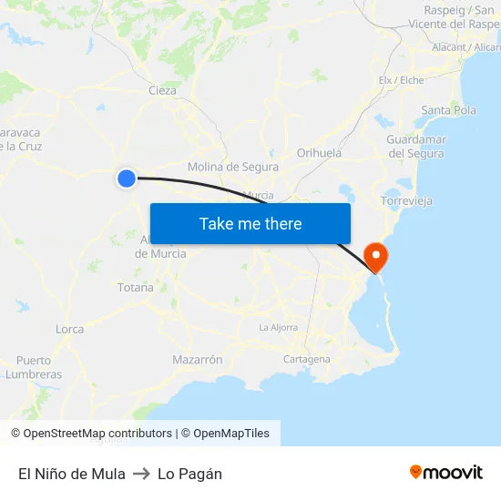 El Niño de Mula to Lo Pagán map
