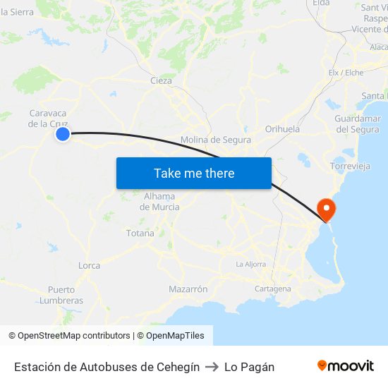 Estación de Autobuses de Cehegín to Lo Pagán map