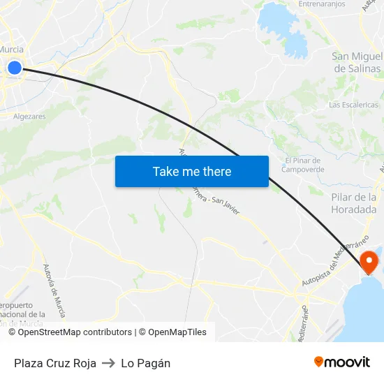 Plaza Cruz Roja to Lo Pagán map