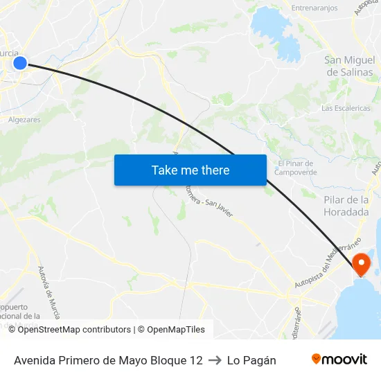 Avenida Primero de Mayo Bloque 12 to Lo Pagán map