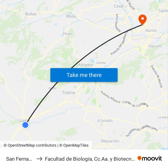 San Fernando to Facultad de Biología, Cc.Aa. y Biotecnología map