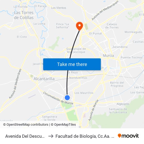 Avenida Del Descubrimiento 6 to Facultad de Biología, Cc.Aa. y Biotecnología map