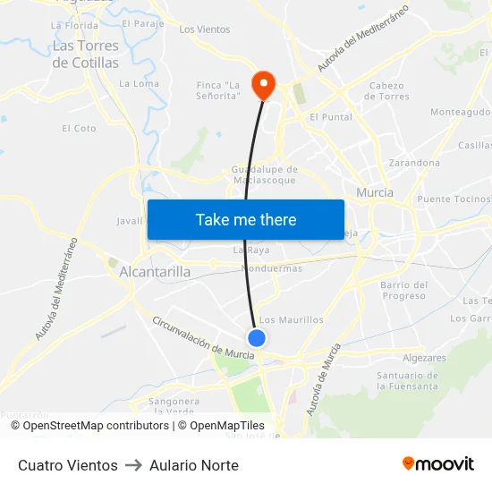 Cuatro Vientos to Aulario Norte map