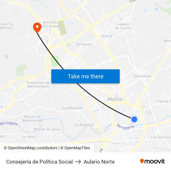 Consejería de Política Social to Aulario Norte map