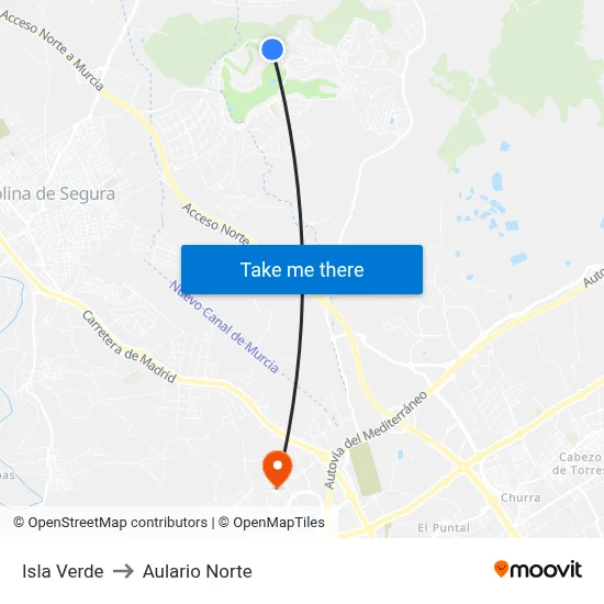 Isla Verde to Aulario Norte map