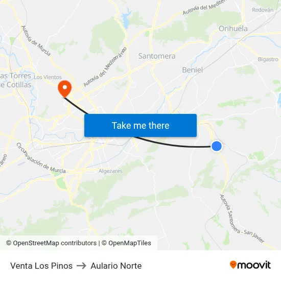 Venta Los Pinos to Aulario Norte map