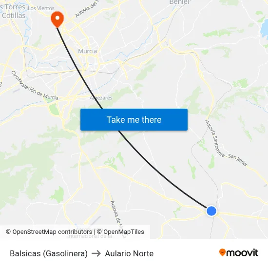 Balsicas (Gasolinera) to Aulario Norte map