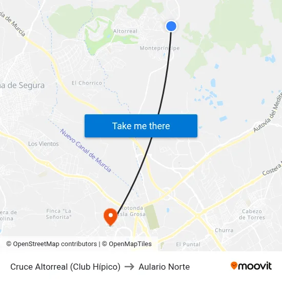 Cruce Altorreal (Club Hípico) to Aulario Norte map