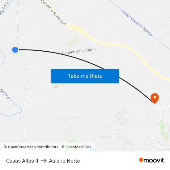 Casas Altas II to Aulario Norte map