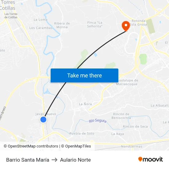 Barrio Santa María to Aulario Norte map