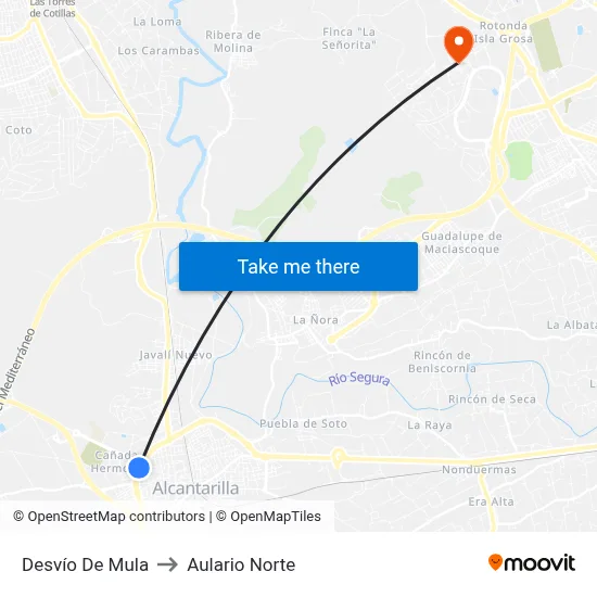 Desvío De Mula to Aulario Norte map