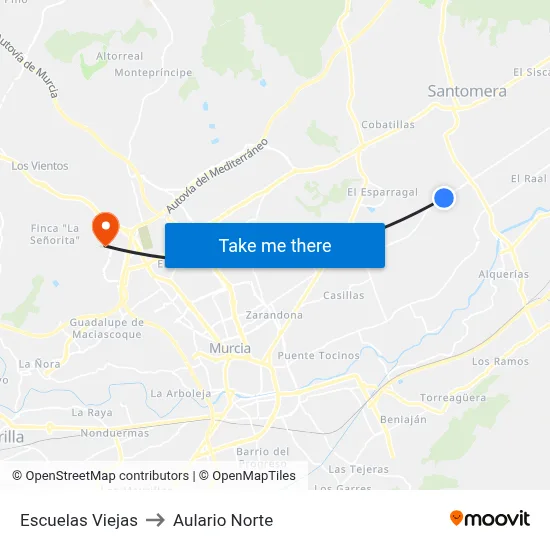 Escuelas Viejas to Aulario Norte map