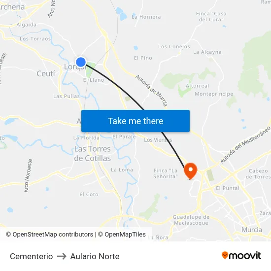 Cementerio to Aulario Norte map