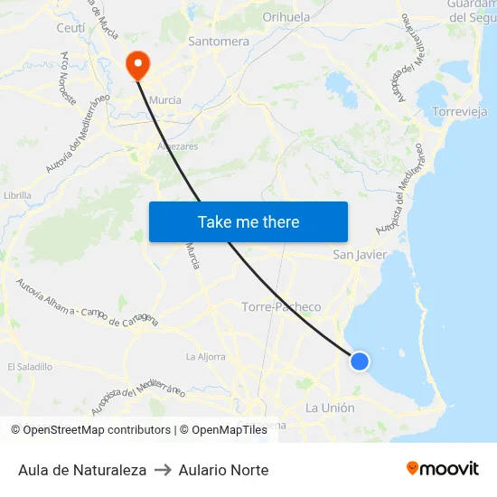Aula de Naturaleza to Aulario Norte map