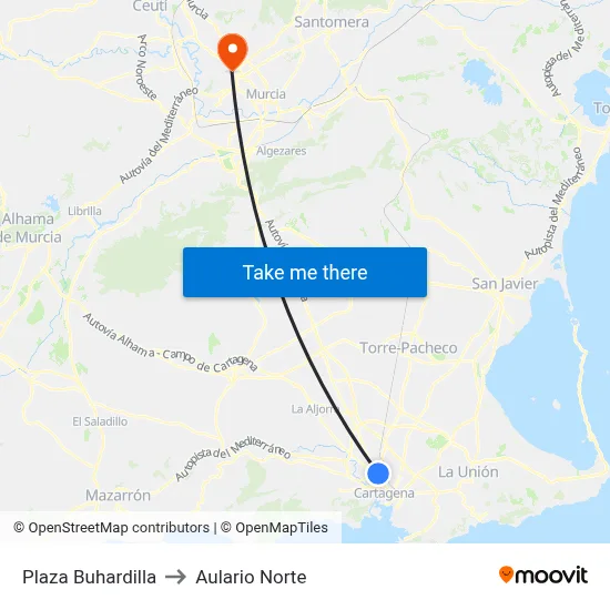 Plaza Buhardilla to Aulario Norte map