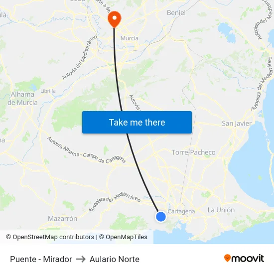 Puente - Mirador to Aulario Norte map