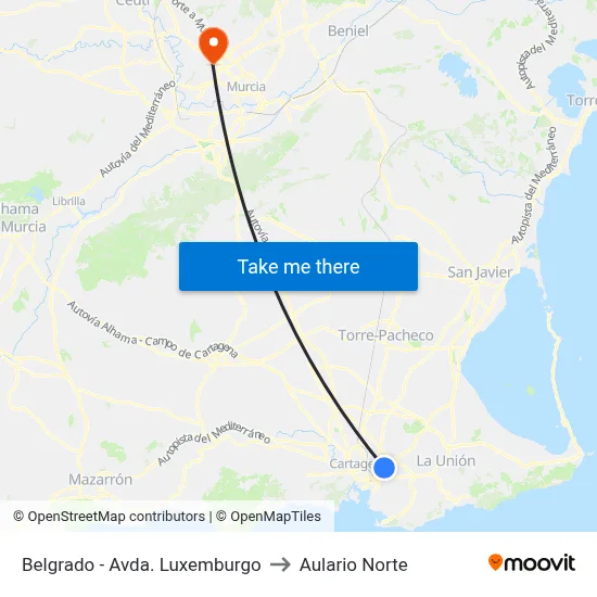 Belgrado - Avda. Luxemburgo to Aulario Norte map