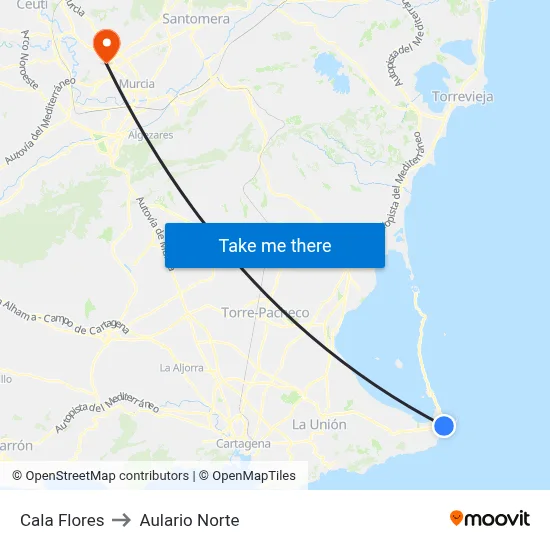 Cala Flores to Aulario Norte map
