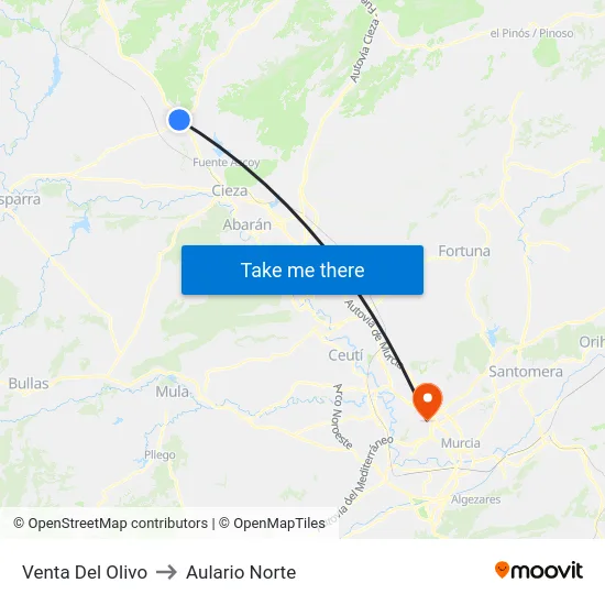 Venta Del Olivo to Aulario Norte map