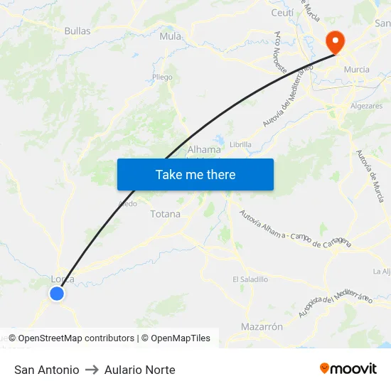 San Antonio to Aulario Norte map