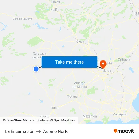 La Encarnación to Aulario Norte map