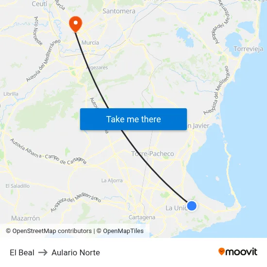 El Beal to Aulario Norte map