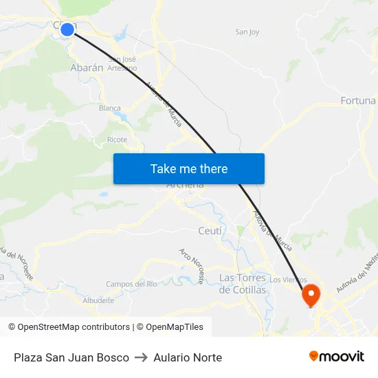 Plaza San Juan Bosco to Aulario Norte map