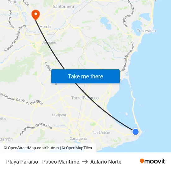 Playa Paraíso - Paseo Marítimo to Aulario Norte map