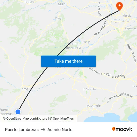 Puerto Lumbreras to Aulario Norte map