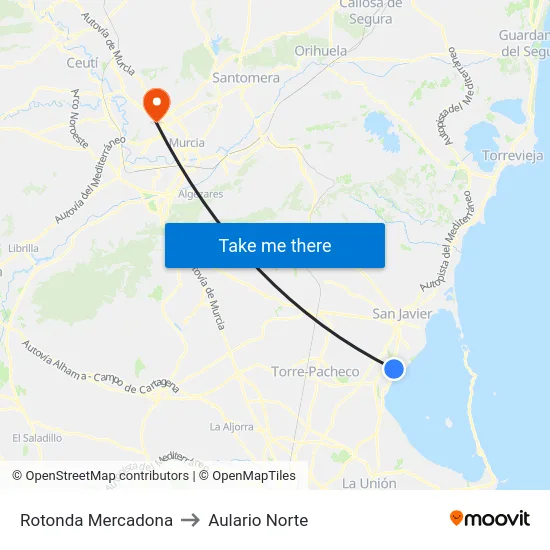 Rotonda Mercadona to Aulario Norte map
