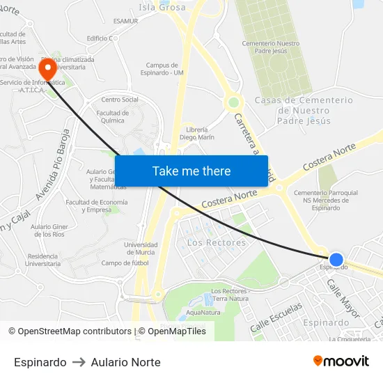 Espinardo to Aulario Norte map