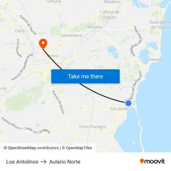 Los Antolinos to Aulario Norte map