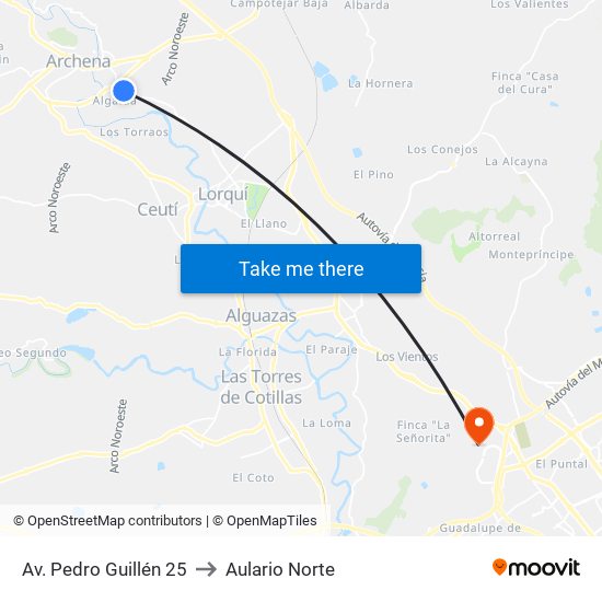 Av. Pedro Guillén 25 to Aulario Norte map