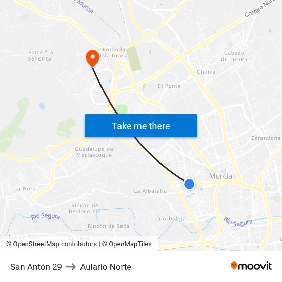 San Antón 29 to Aulario Norte map