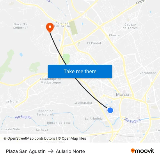 Plaza San Agustín to Aulario Norte map