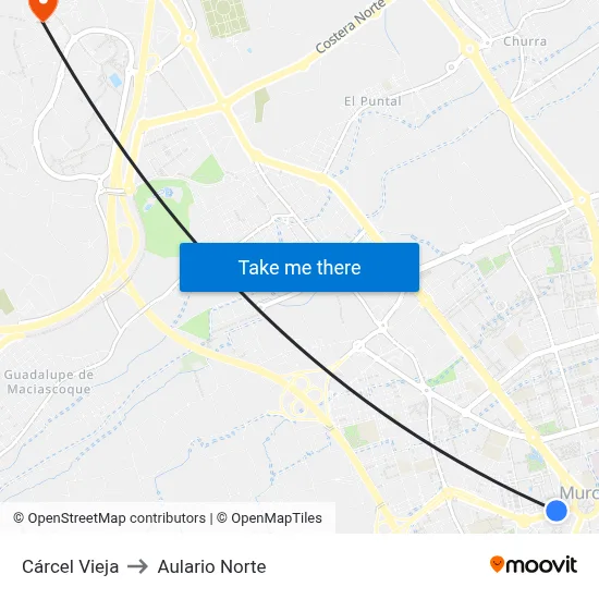 Cárcel Vieja to Aulario Norte map