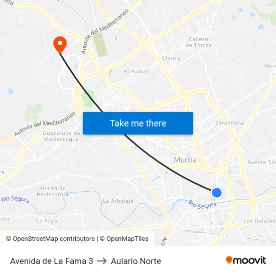 Avenida de La Fama 3 to Aulario Norte map