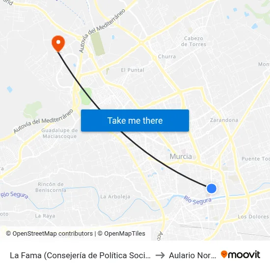 La Fama (Consejería de Política Social) to Aulario Norte map