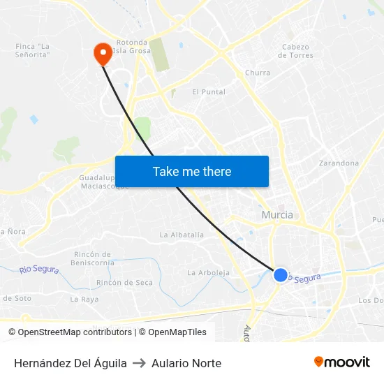 Hernández Del Águila to Aulario Norte map