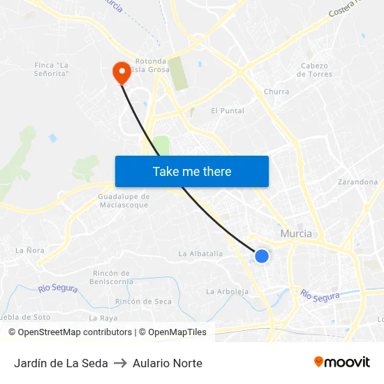 Jardín de La Seda to Aulario Norte map