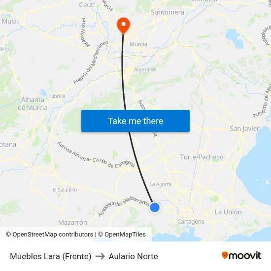 Muebles Lara (Frente) to Aulario Norte map